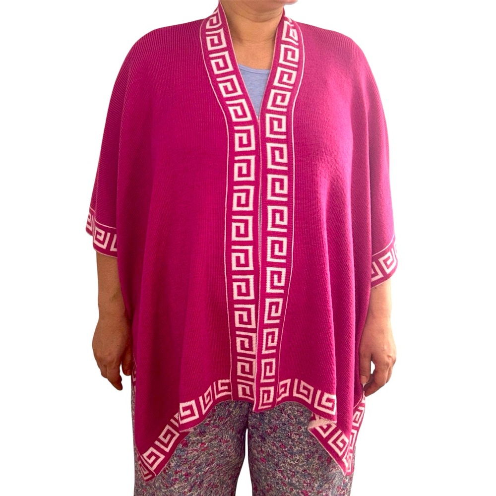 Alpaca Wool Cape With Edge Designs (ALPACA DESIGN PERUVIAN STYLE) Light Pink